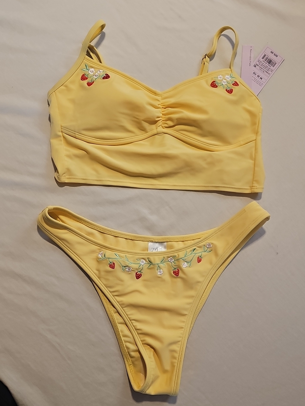 Wild Fable Yellow Strawberry Embroidered Bralette & Bikini Set